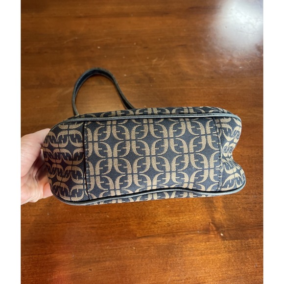 FOSSIL Signature Shoulder Bag Canvas‎ Black Beige Jacquard Purse Y2k 90s Vtg - Picture 3 of 10